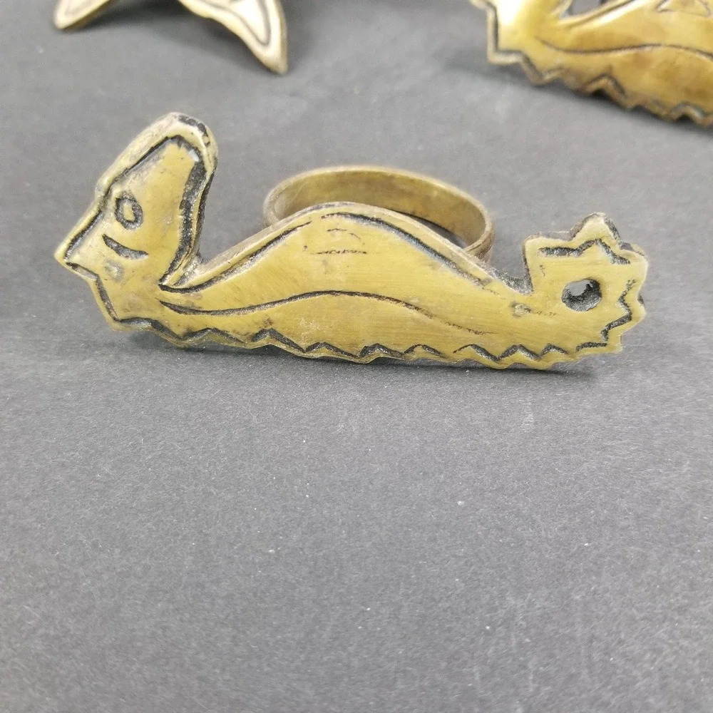 Vintage 1994 DII Brass Napkin Rings Set of 8 Starfish Sea Horse Coastal Nautical